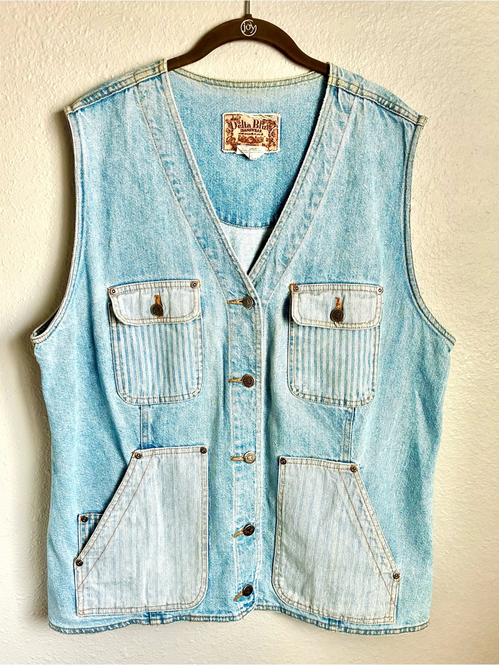 VTG 90s Delta Burke Jeanswear Denim Utility Vest Light Wash